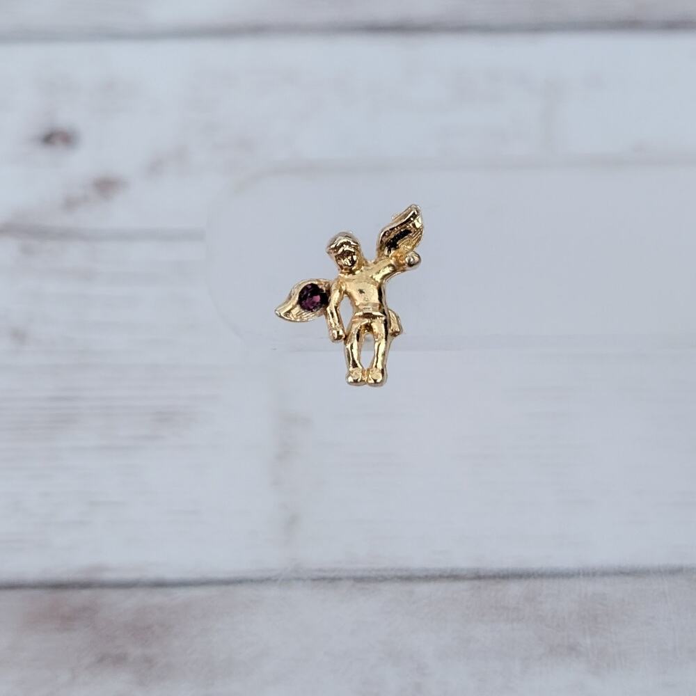 Vintage Ballou Reg'd Pin / Brooch Dainty Cherub/Angel with Dark Plum Tone Gem
